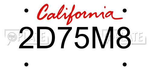 2D75M8 California License Plate