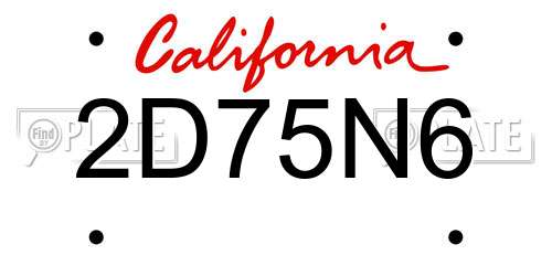 2D75N6 California License Plate