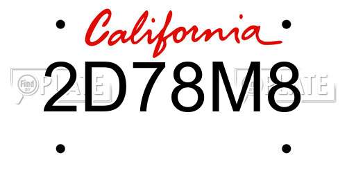 2D78M8 California License Plate