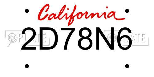 2D78N6 California License Plate