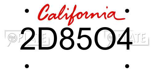 2D85O4 California License Plate