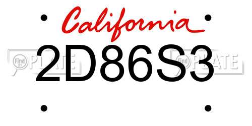 2D86S3 California License Plate