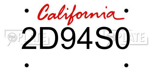 2D94S0 California License Plate