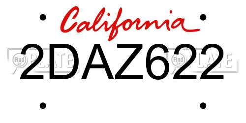 2DAZ622 California License Plate