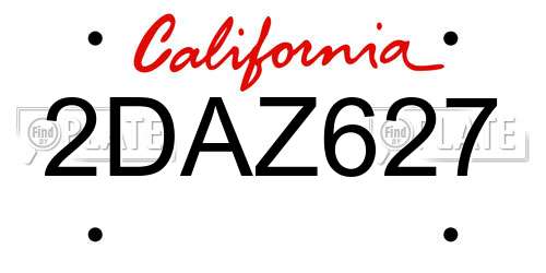 2DAZ627 California License Plate