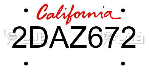 2DAZ672 California License Plate