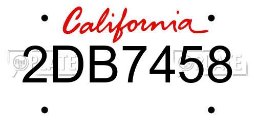2DB7458 California License Plate