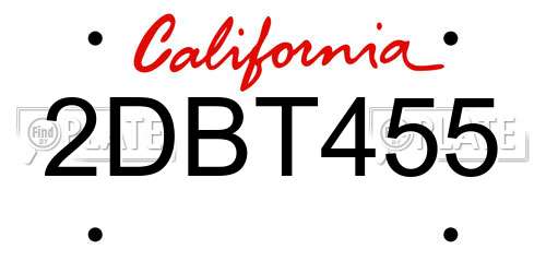 2DBT455 California License Plate