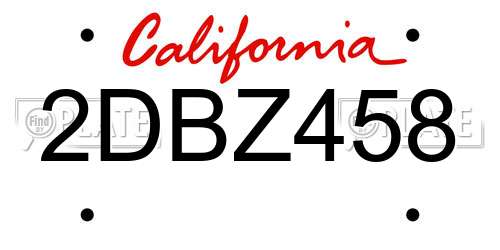 2DBZ458 California License Plate