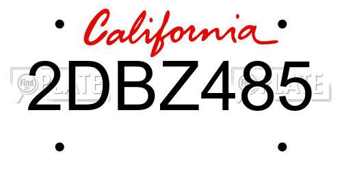 2DBZ485 California License Plate