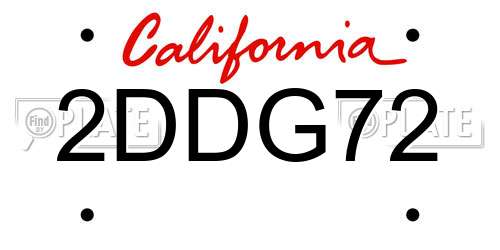 2DDG72 California License Plate