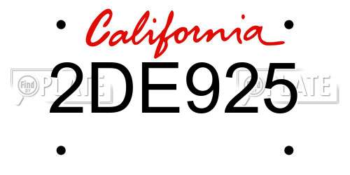 2DE925 California License Plate