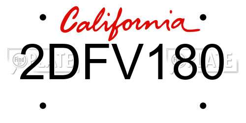 2DFV180 California License Plate