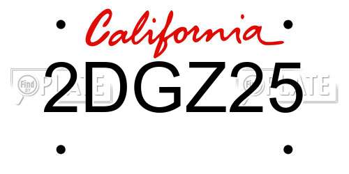 2DGZ25 California License Plate