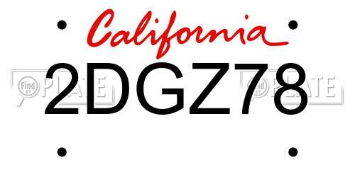 2DGZ78 California License Plate