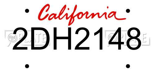 2DH2148 California License Plate