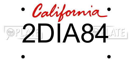 2DIA84 California License Plate