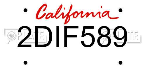 2DIF589 California License Plate