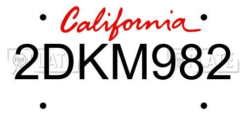 2DKM982 California License Plate
