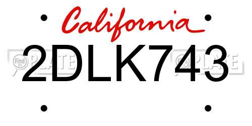 2DLK743 California License Plate