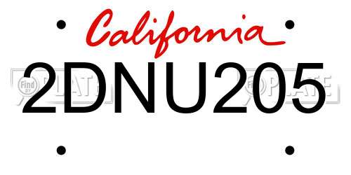 2DNU205 California License Plate