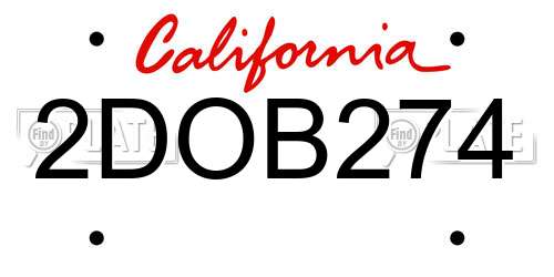 2DOB274 California License Plate