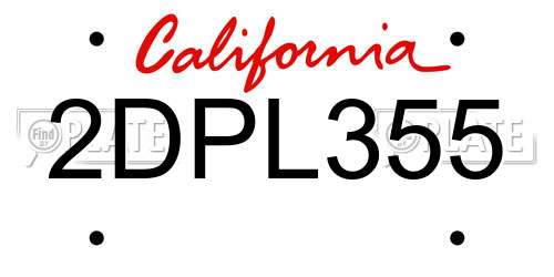 2DPL355 California License Plate