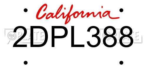 2DPL388 California License Plate