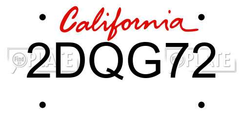 2DQG72 California License Plate