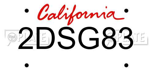 2DSG83 California License Plate