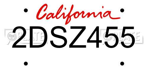 2DSZ455 California License Plate
