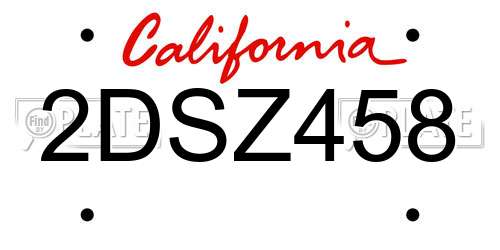 2DSZ458 California License Plate