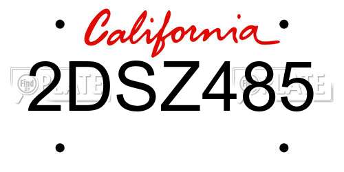 2DSZ485 California License Plate