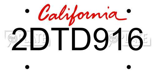 2DTD916 California License Plate