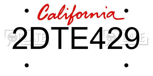 2DTE429 California License Plate