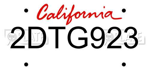 2DTG923 California License Plate