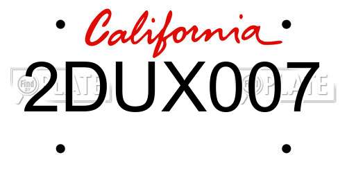 2DUX007 California License Plate