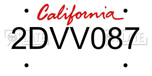 2DVV087 California License Plate