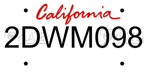 2DWM098 California License Plate