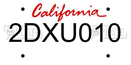 2DXU010 California License Plate