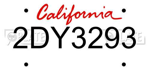 2DY3293 California License Plate