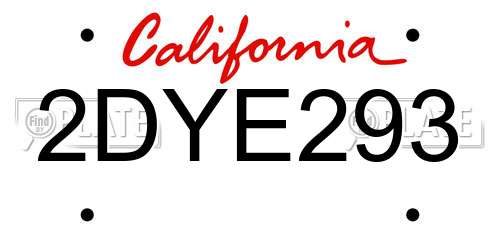 2DYE293 California License Plate