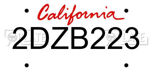 2DZB223 California License Plate