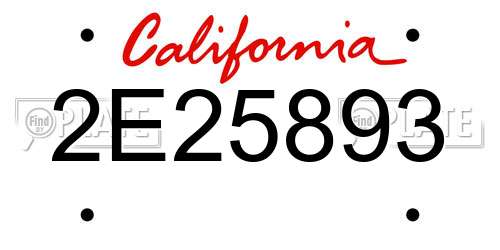 2E25893 California License Plate