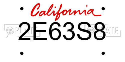 2E63S8 California License Plate