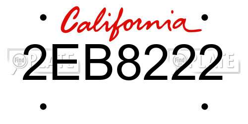 2EB8222 California License Plate