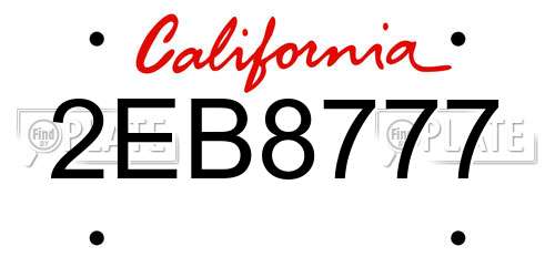 2EB8777 California License Plate
