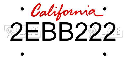 2EBB222 California License Plate