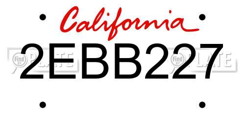 2EBB227 California License Plate
