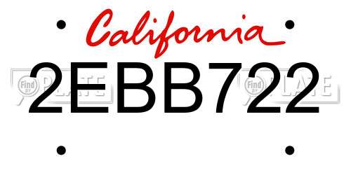 2EBB722 California License Plate